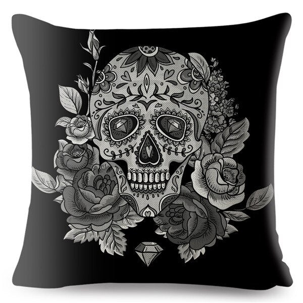 Flower Skull Print Cushion Covers