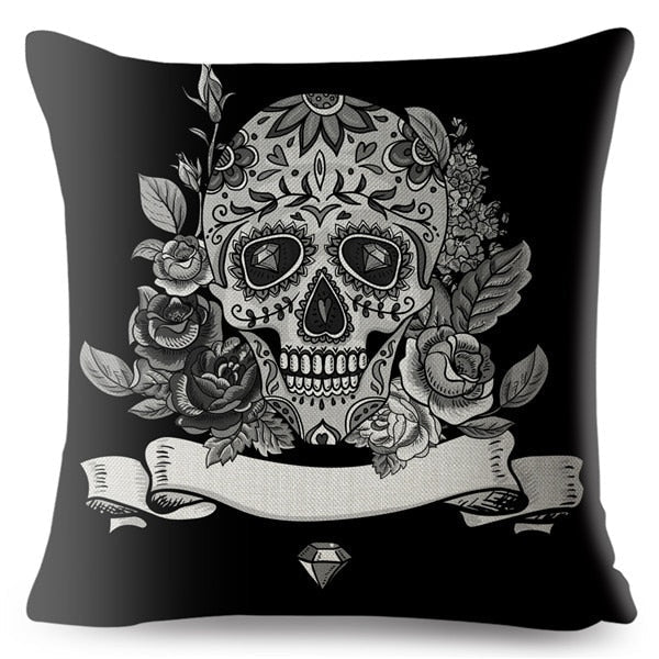 Flower Skull Print Cushion Covers