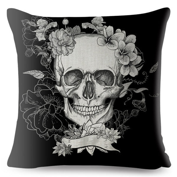 Flower Skull Print Cushion Covers