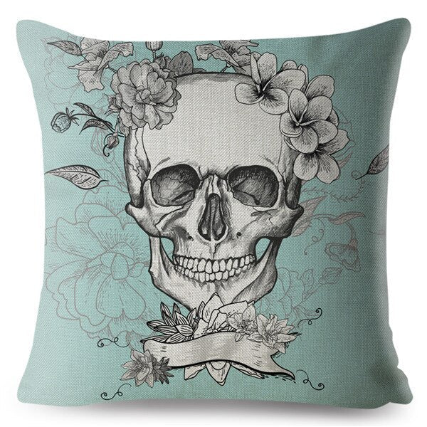Flower Skull Print Cushion Covers