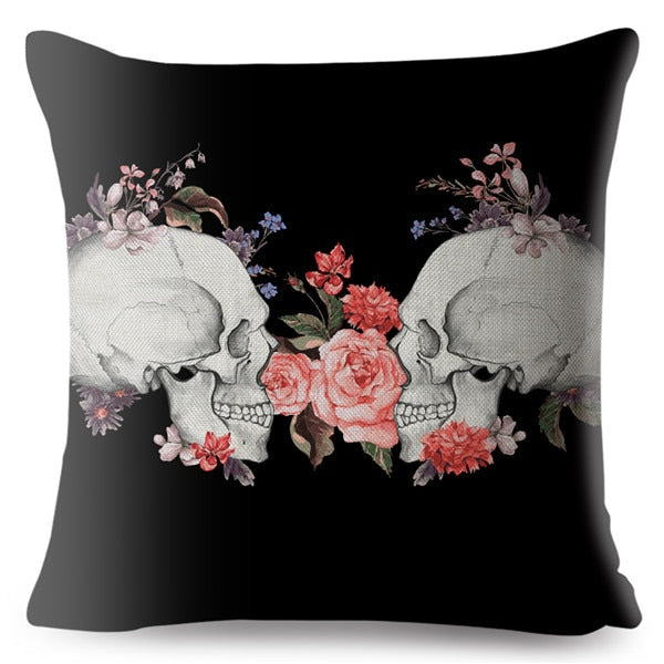 Flower Skull Print Cushion Covers