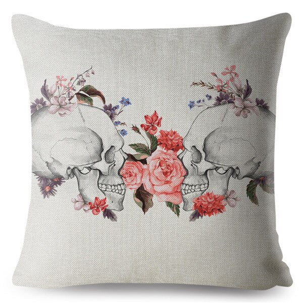 Flower Skull Print Cushion Covers
