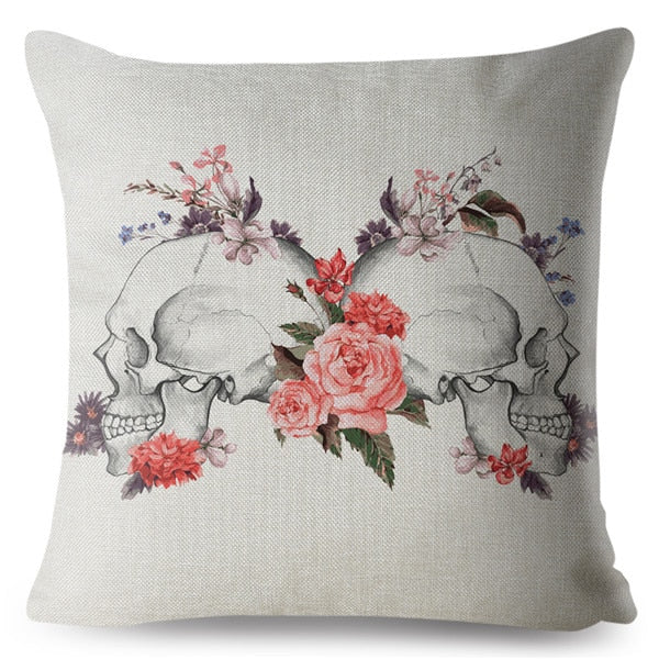 Flower Skull Print Cushion Covers