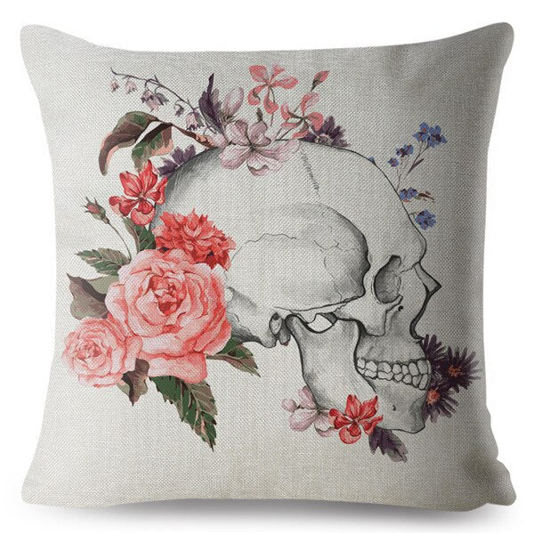 Flower Skull Print Cushion Covers