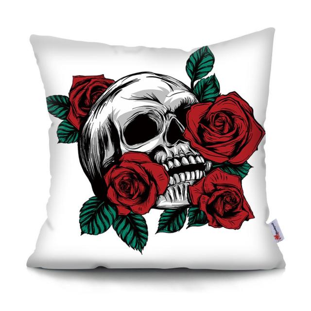 Skull Head Flowers Print Cushion Cover Throw Pillows Covers