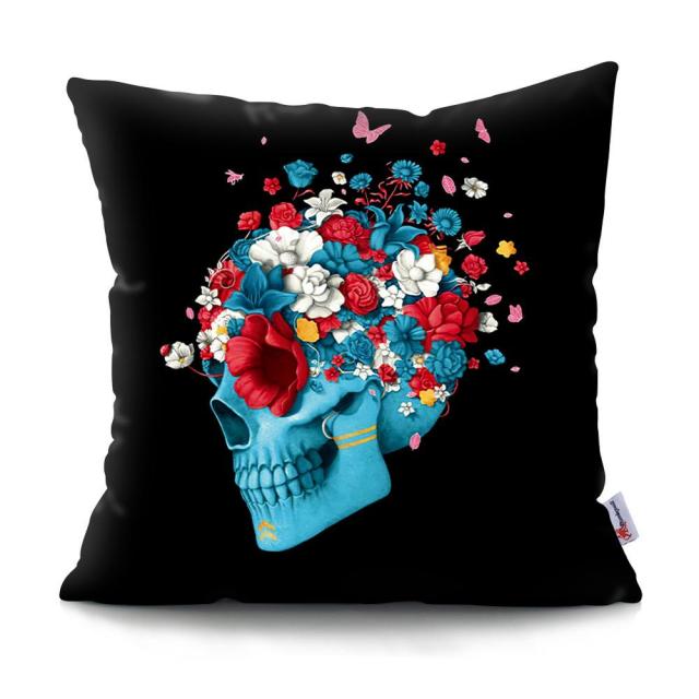 Skull Head Flowers Print Cushion Cover Throw Pillows Covers