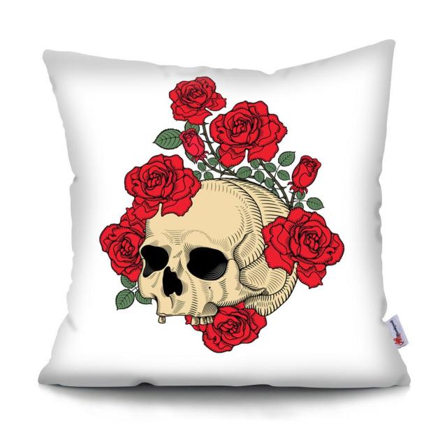 Skull Head Flowers Print Cushion Cover Throw Pillows Covers