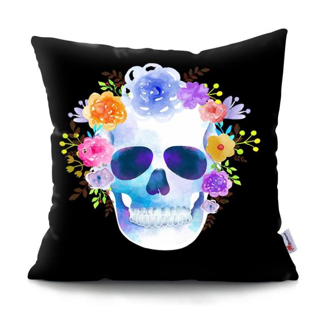 Skull Head Flowers Print Cushion Cover Throw Pillows Covers