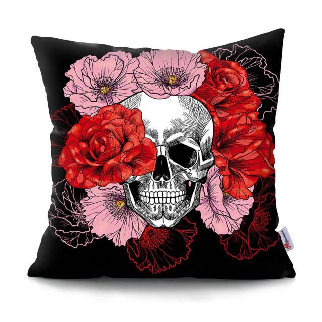 Skull Head Flowers Print Cushion Cover Throw Pillows Covers