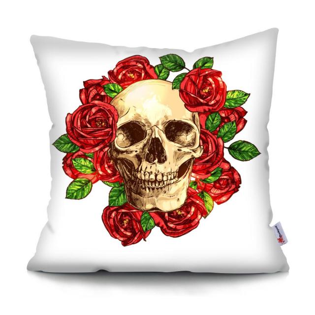 Skull Head Flowers Print Cushion Cover Throw Pillows Covers