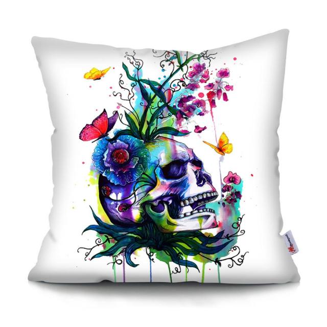 Skull Head Flowers Print Cushion Cover Throw Pillows Covers