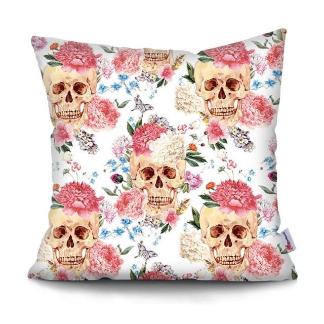 Skull Head Flowers Print Cushion Cover Throw Pillows Covers