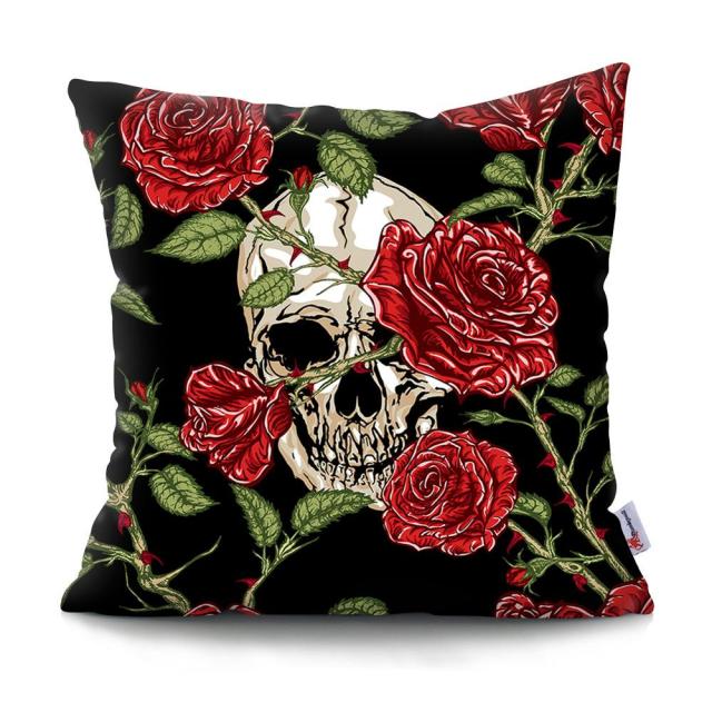 Skull Head Flowers Print Cushion Cover Throw Pillows Covers
