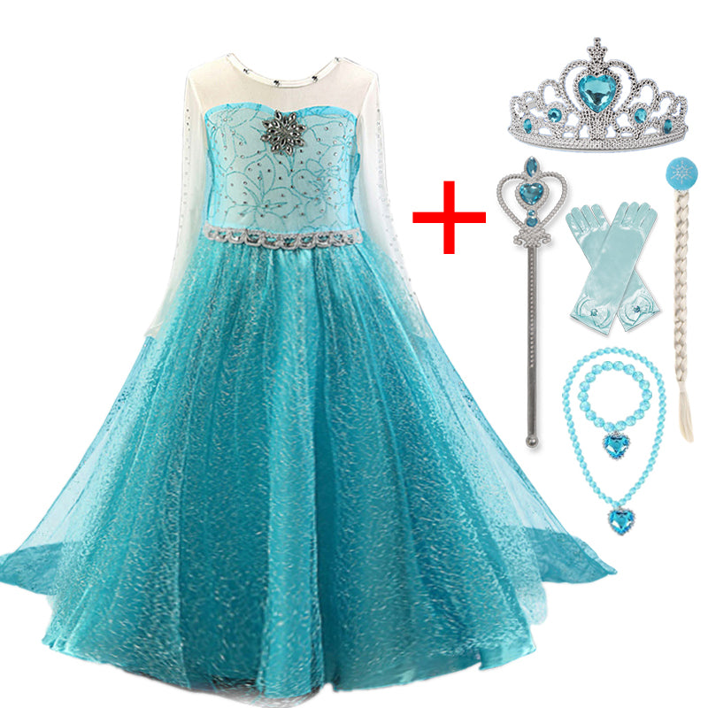 Princess Girls Elsa Cosplay Halloween Dress