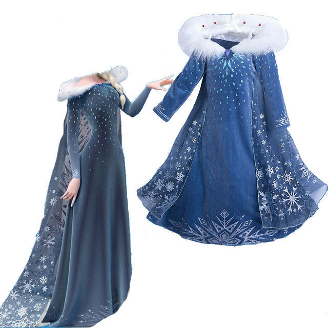 Princess Girls Elsa Cosplay Halloween Dress