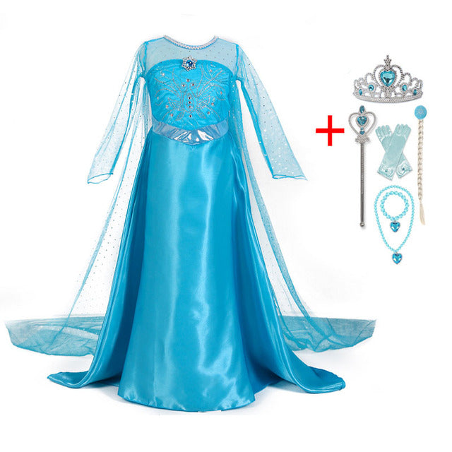 Princess Girls Elsa Cosplay Halloween Dress