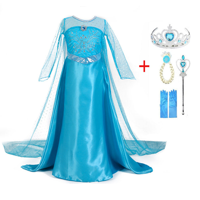 Princess Girls Elsa Cosplay Halloween Dress