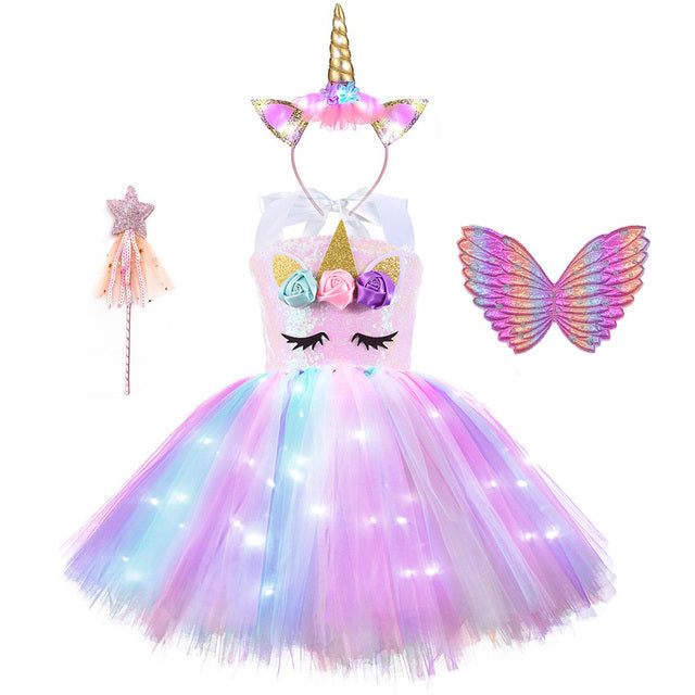 Christmas Unicorn Tutu Dress with LED Light Wings