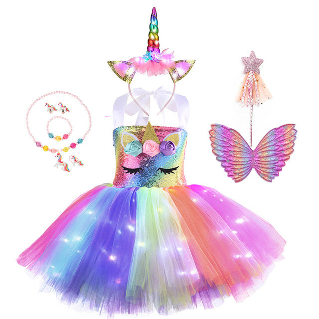 Christmas Unicorn Tutu Dress with LED Light Wings
