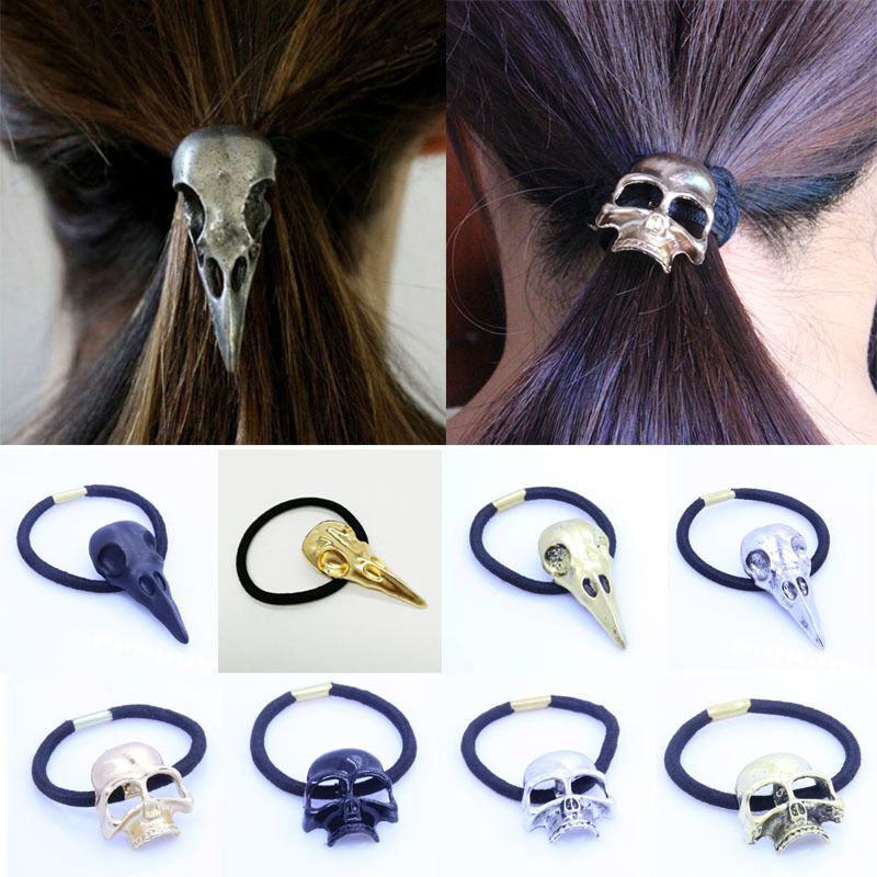 Gothic Raven Skull Elastic Hair Band