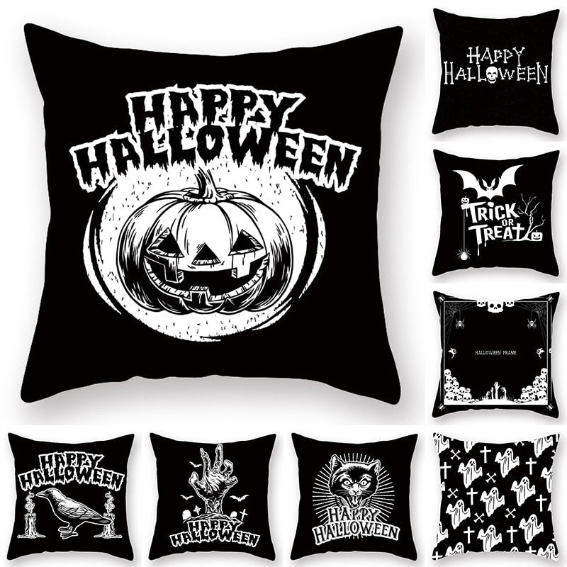 Halloween Series  Peach Skin Pillowcase Black White Skull