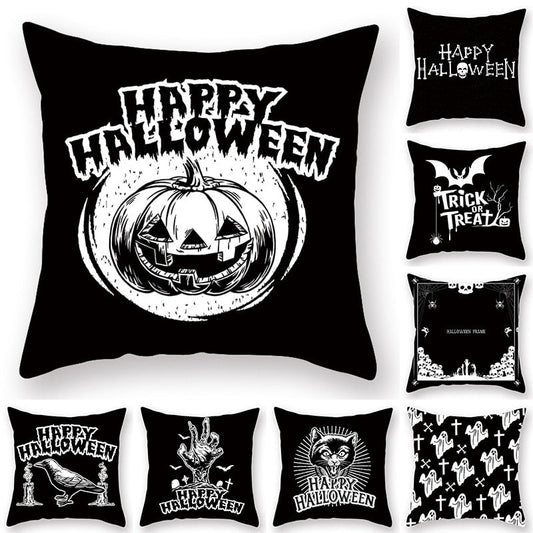 Halloween Series  Peach Skin Pillowcase Black White Skull