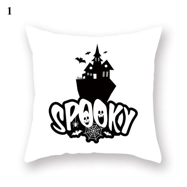 Halloween Series  Peach Skin Pillowcase Black White Skull