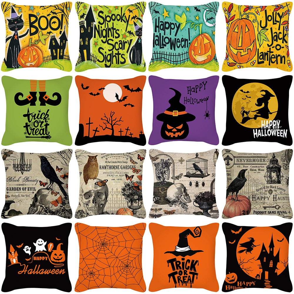 Halloween Pillow Case Orange and Black Scary