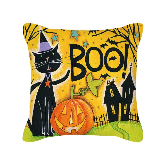 Halloween Pillow Case Orange and Black Scary