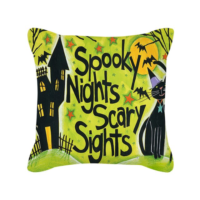 Halloween Pillow Case Orange and Black Scary