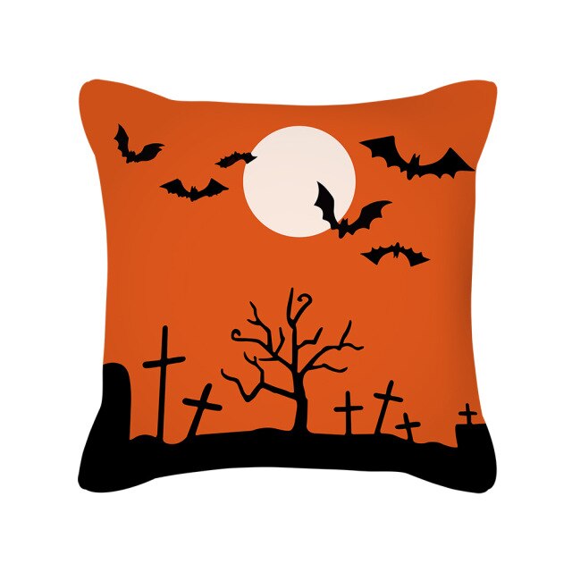 Halloween Pillow Case Orange and Black Scary