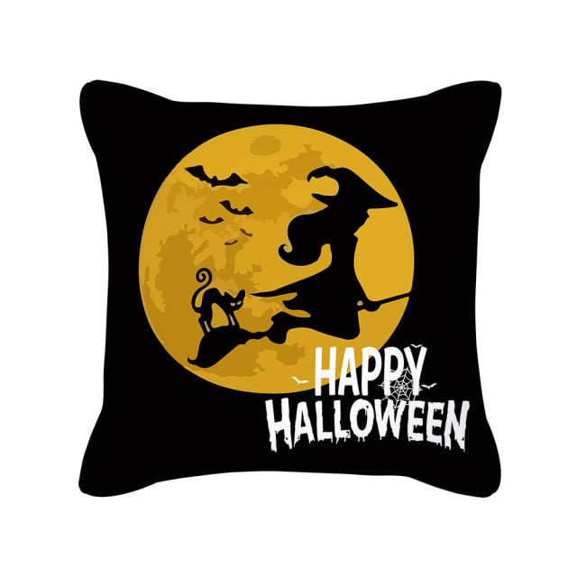 Halloween Pillow Case Orange and Black Scary