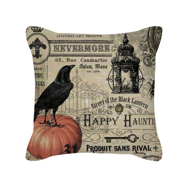 Halloween Pillow Case Orange and Black Scary