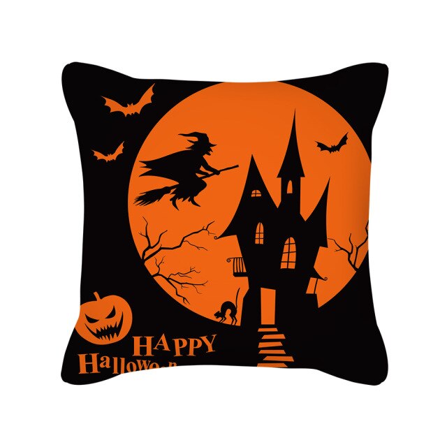 Halloween Pillow Case Orange and Black Scary