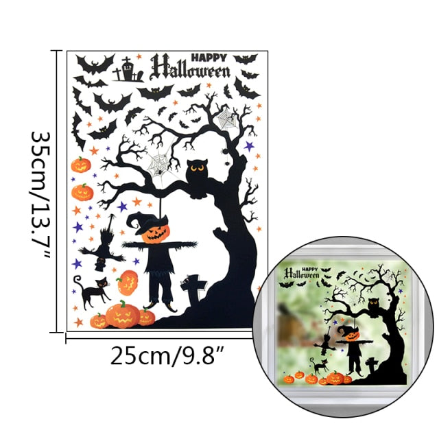 Cartoon Pumpkin Bat Halloween Wall Stickers