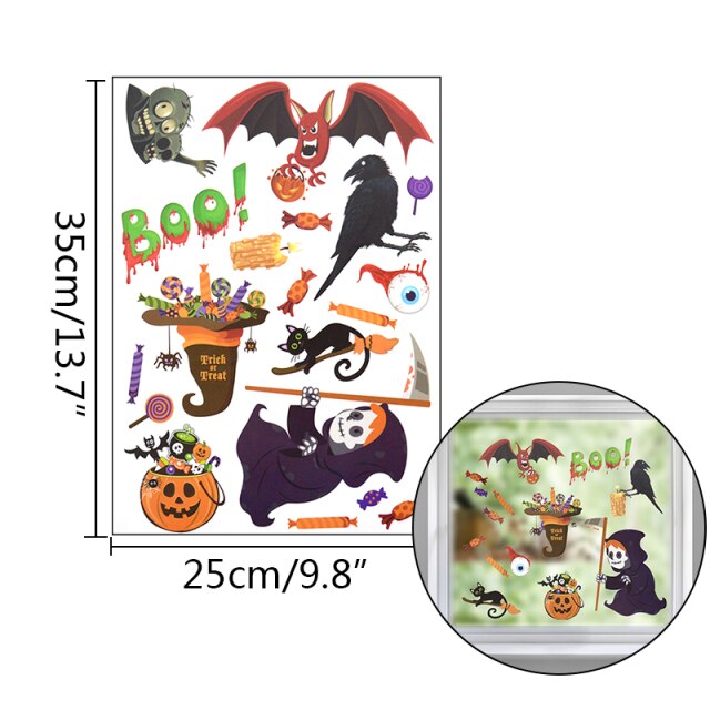 Cartoon Pumpkin Bat Halloween Wall Stickers