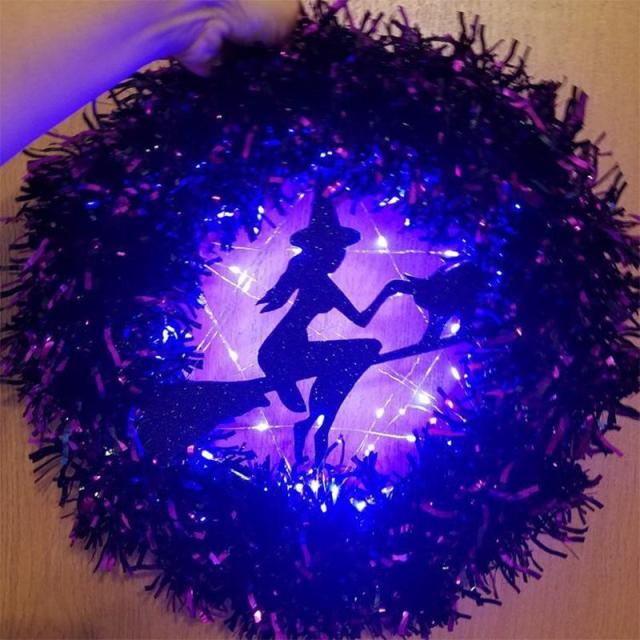 Happy Halloween Wreath With LED Light Up Black Bat