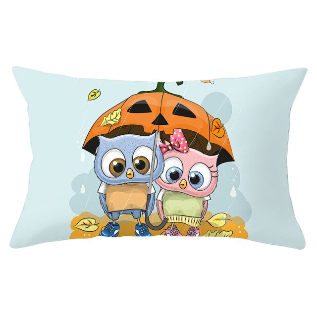 Colorful Pumpkin Funny Owl Printed Lumbar