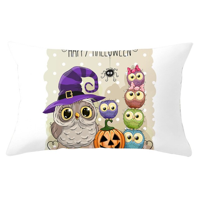 Colorful Pumpkin Funny Owl Printed Lumbar
