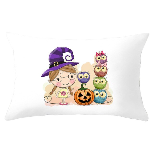 Colorful Pumpkin Funny Owl Printed Lumbar