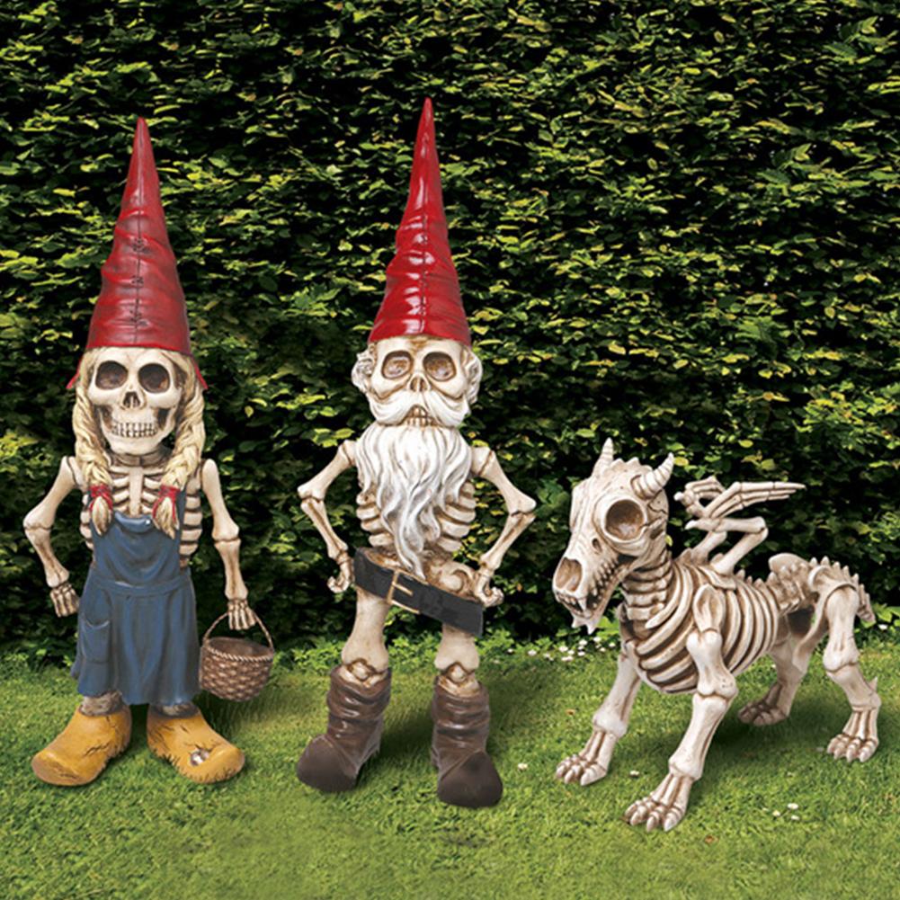 Skeleton Statue Gnome Figurine Resin Garden Sculpture