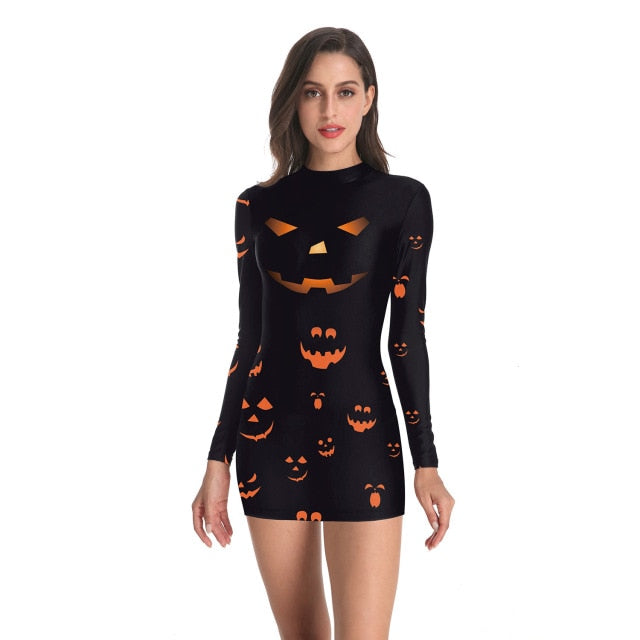 Women Vintage Skeleton Rose Print Dress