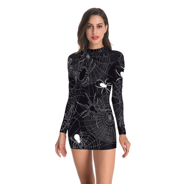 Women Vintage Skeleton Rose Print Dress