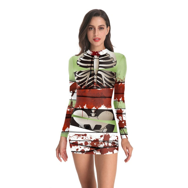 Women Vintage Skeleton Rose Print Dress