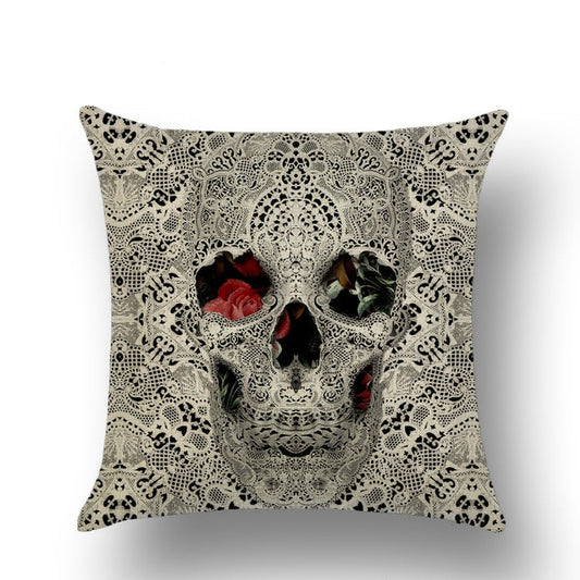 Skull Printed Linen Pillowcase For Halloween