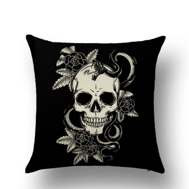 Skull Printed Linen Pillowcase For Halloween