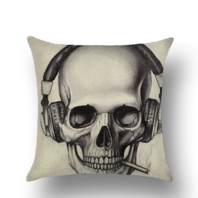 Skull Printed Linen Pillowcase For Halloween