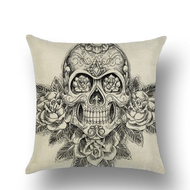Skull Printed Linen Pillowcase For Halloween