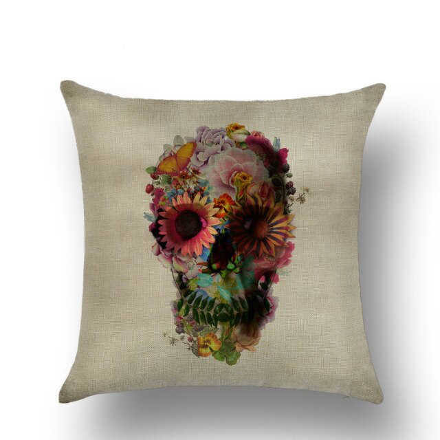 Skull Printed Linen Pillowcase For Halloween
