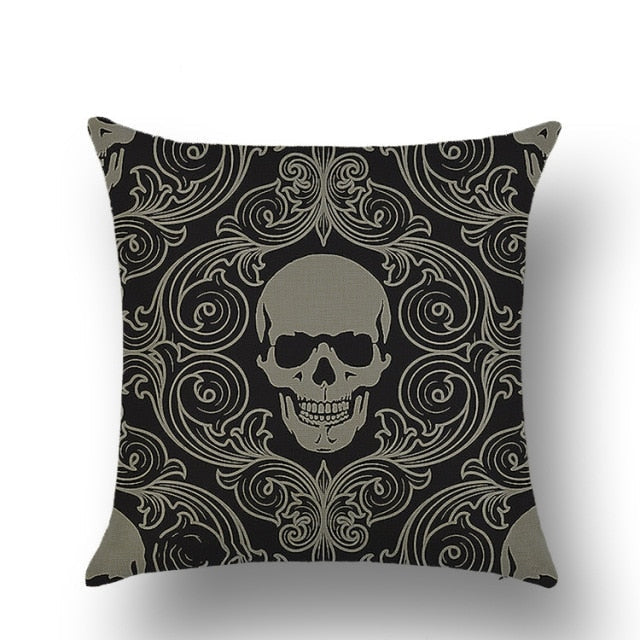 Skull Printed Linen Pillowcase For Halloween